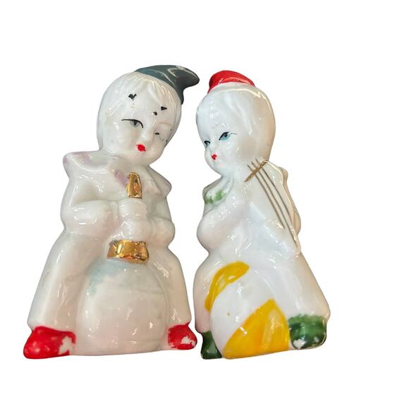 Lot of 2 Vintage Miniature Circus Clown Figurines Music Nanco Ceramic White Red - Picture 2 of 5